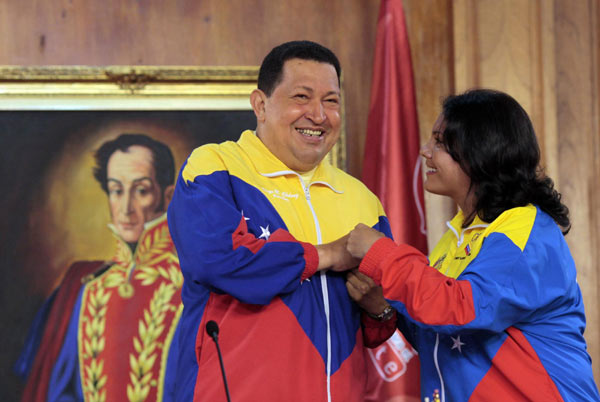 Venezuelan President Hugo Chavez Thursday headed the farewell ceremony for the Venezuelan Olympic delegation which will take part in London 2012. Venezuelan President says goodbye to Olympic delegation