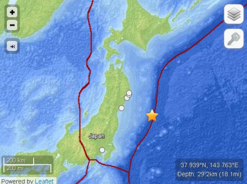 日本東北海域再次發(fā)生6.2級(jí)地震 深度約30公里