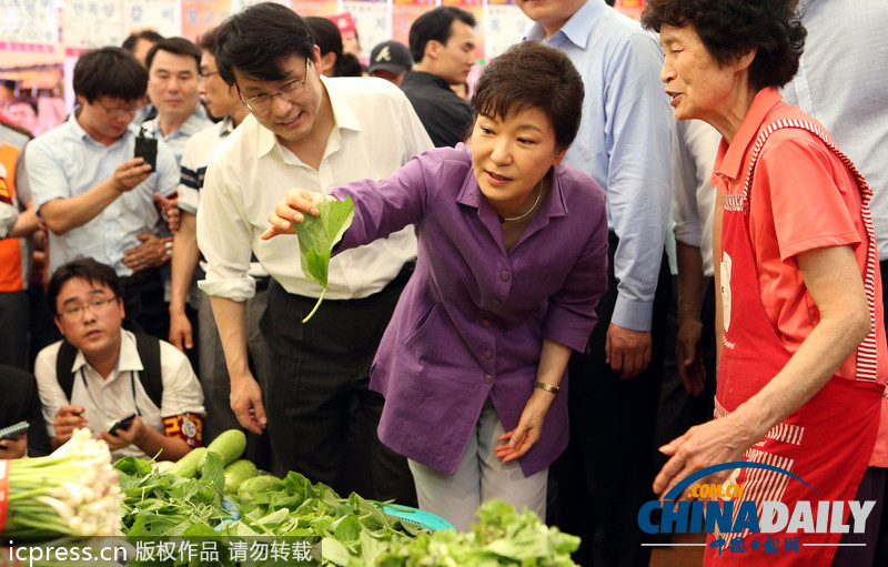 樸槿惠走進(jìn)菜場詢問最新菜價(jià) 關(guān)心民眾生活（組圖）