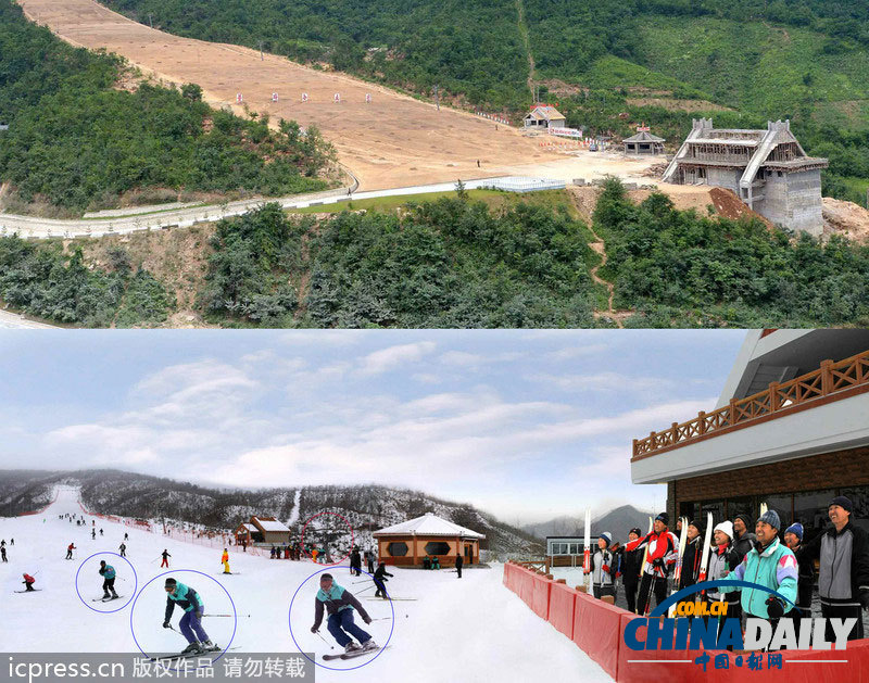 朝鮮馬息嶺滑雪場前后對比不一致疑似經(jīng)過ps處理