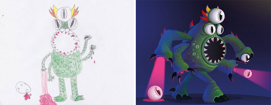 百名專業(yè)畫家“升級(jí)”小學(xué)生涂鴉 向世界展現(xiàn)孩童天真想象力（組圖）